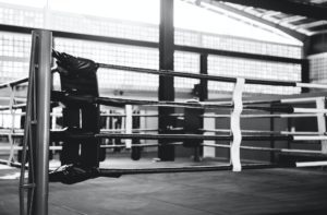 Boxing ring in a gym